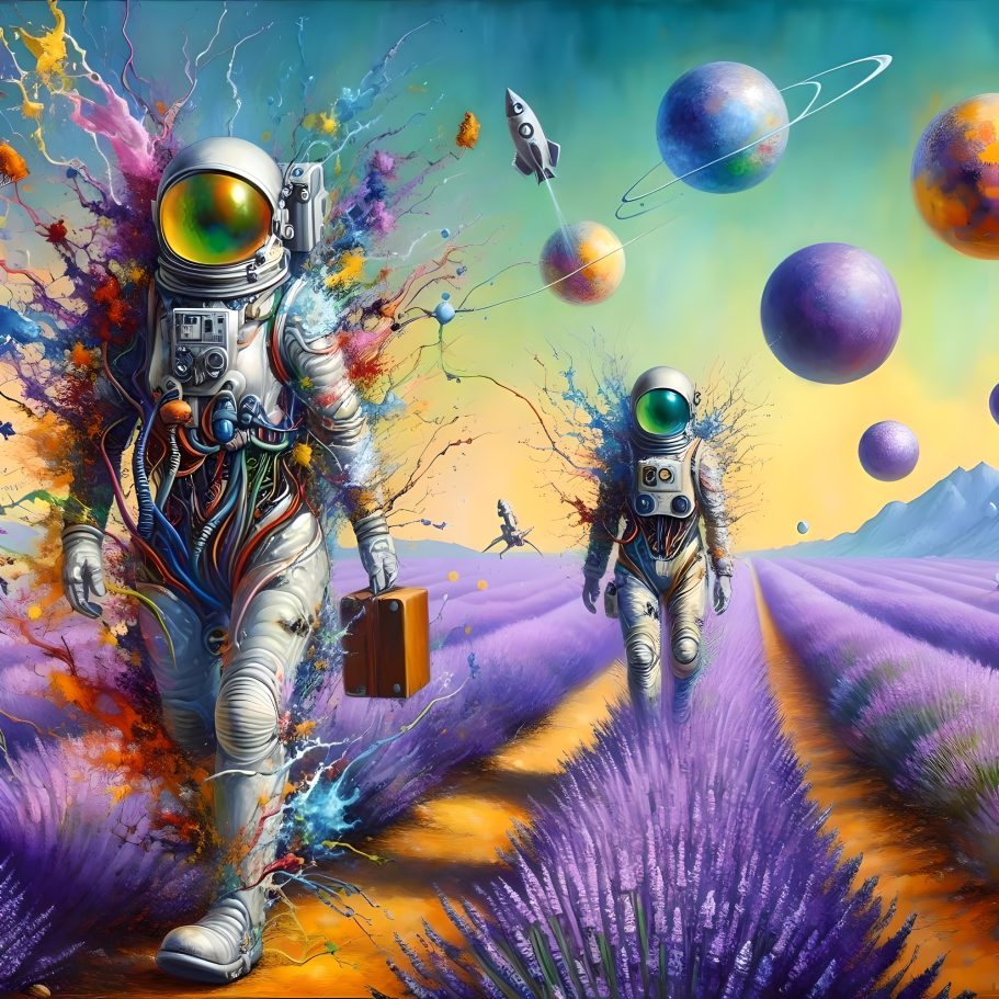 Monde des reves Two astronauts walking on an alien world
