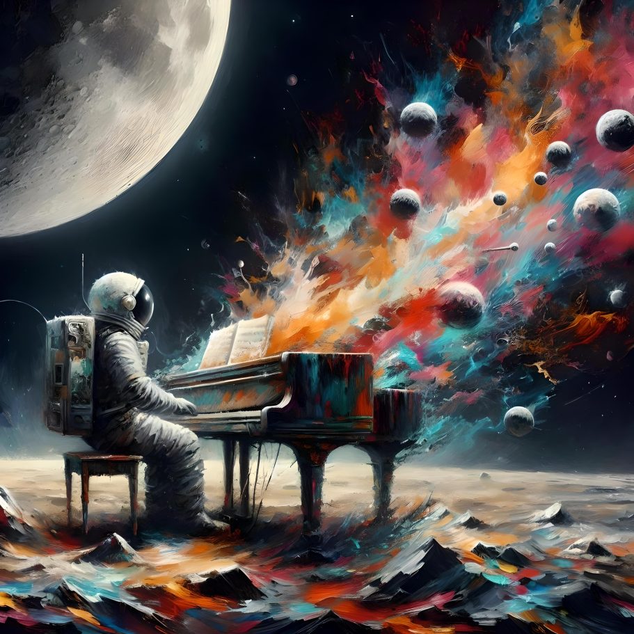 Melodie cosmique An astronaut playing the piano