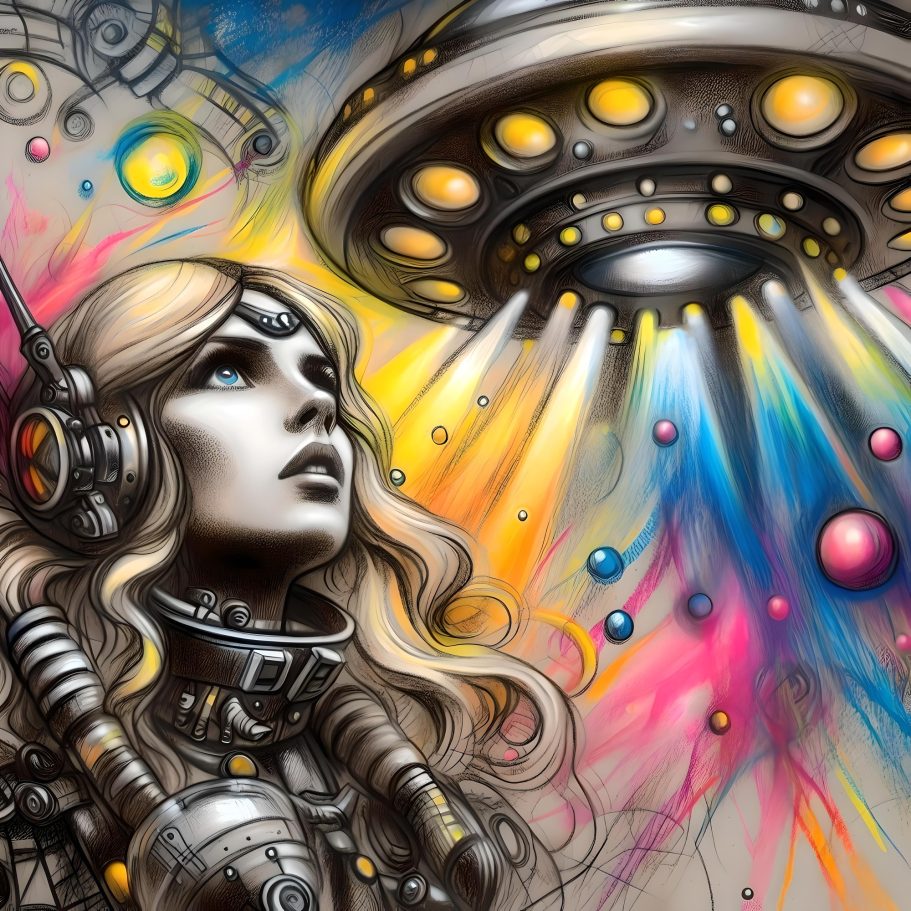 Perdue dans ses reves A woman looking up at a UFO